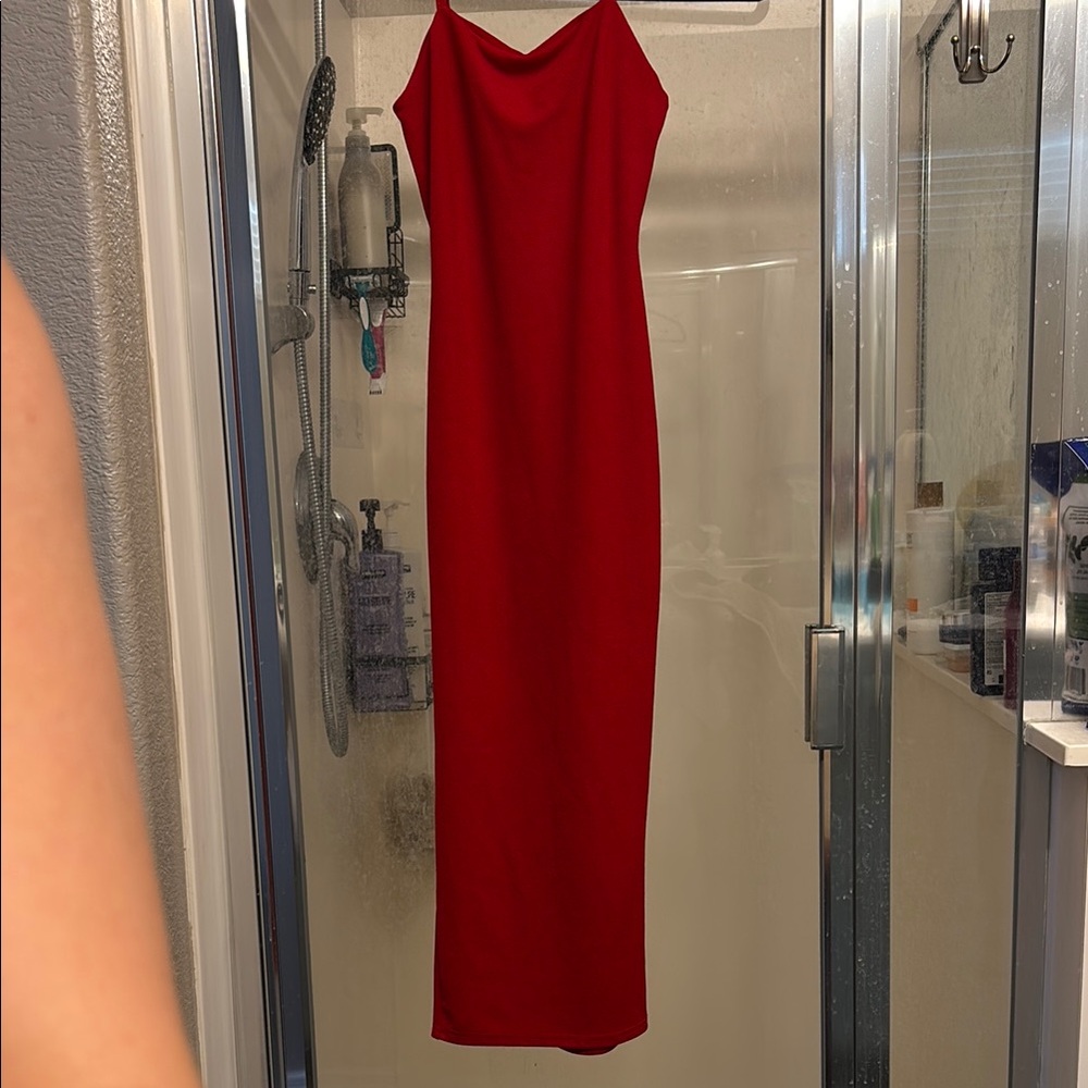 PrettyLittleThing Red Slip Dress for Prom